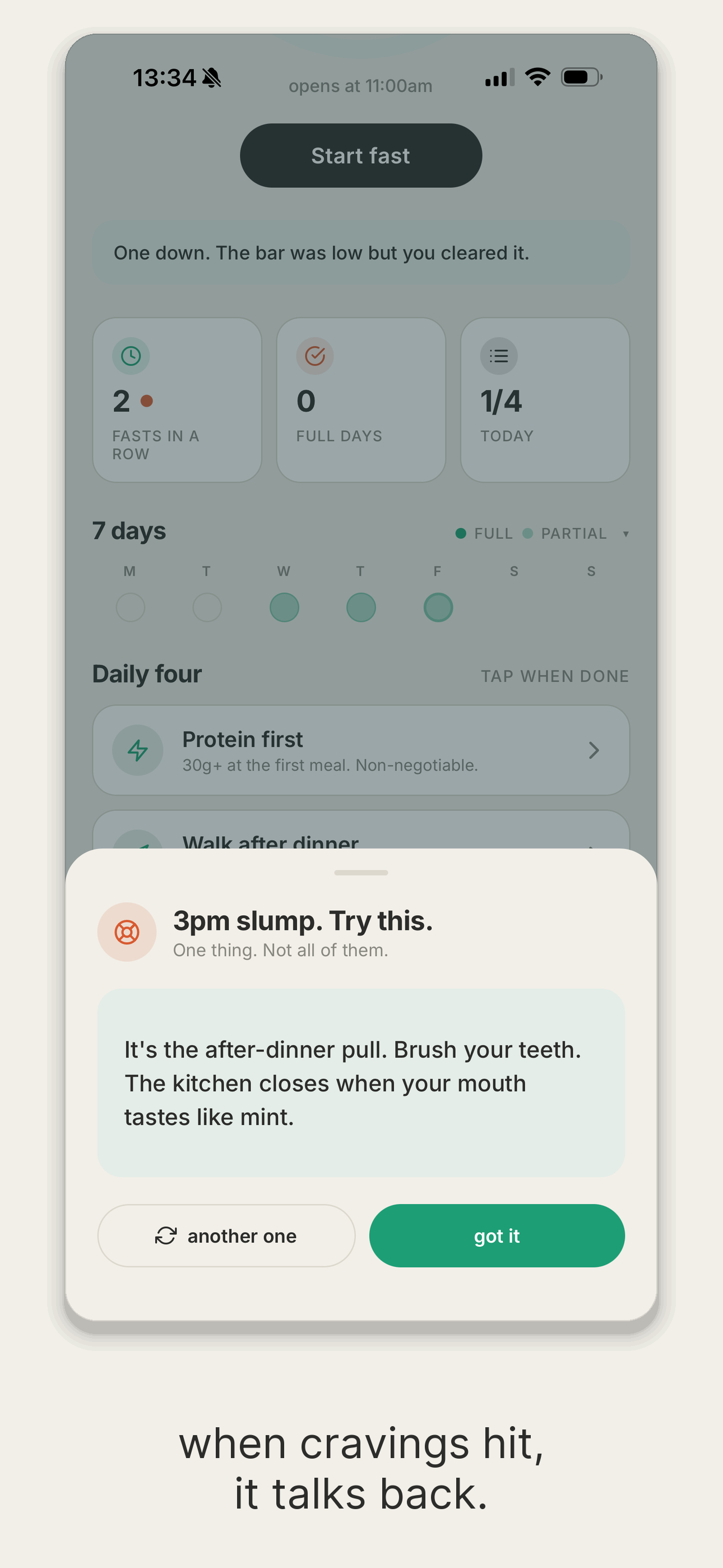 Struggle button with craving tip